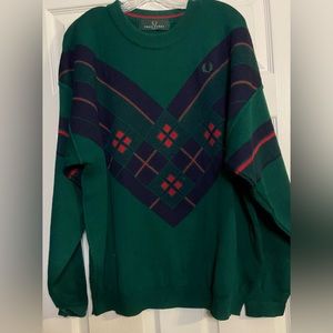 Fred Perry Vintage Sweater Mens L Green Wool Pullover Crewneck